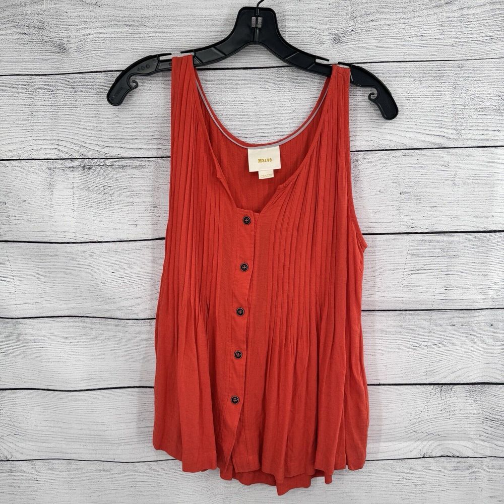 Maeve Rust Red Pleated Button-Front Tank Top